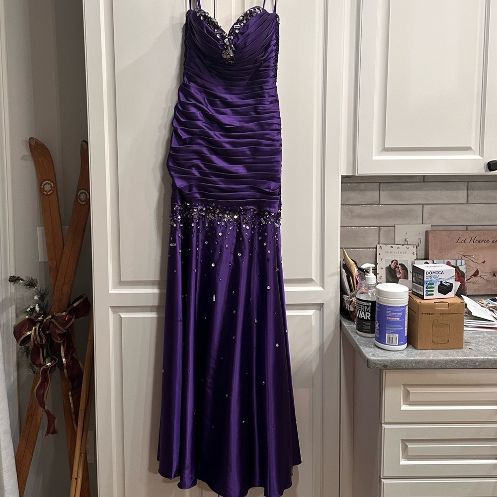 Purple Sean Couture Strapless Beaded Prom Dress 4
